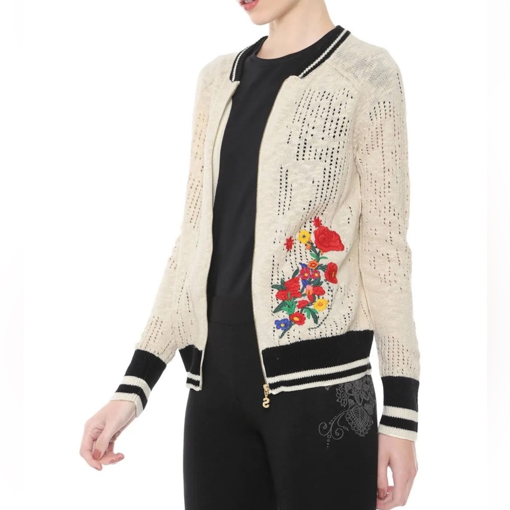 Desigual Embroidered Zipper Cardigan
